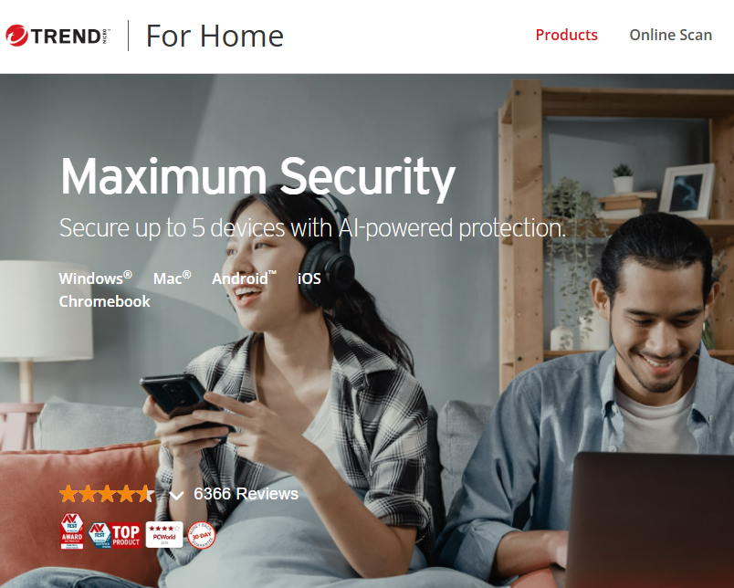 Trend Micro Maximum Security 사이트 메인 화면이미지