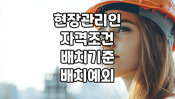 현장관리인 자격조건, 배치기준, 배치예외를 표시한 글씨