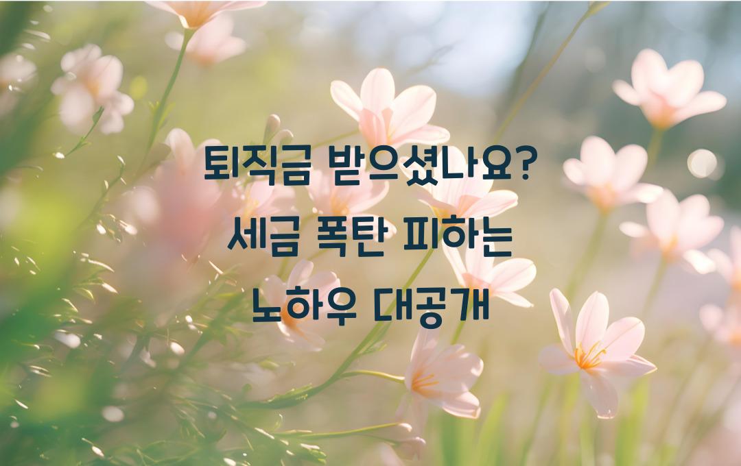  퇴직금 받으셨나요? 세금 폭탄 피하는 최적의 활용법