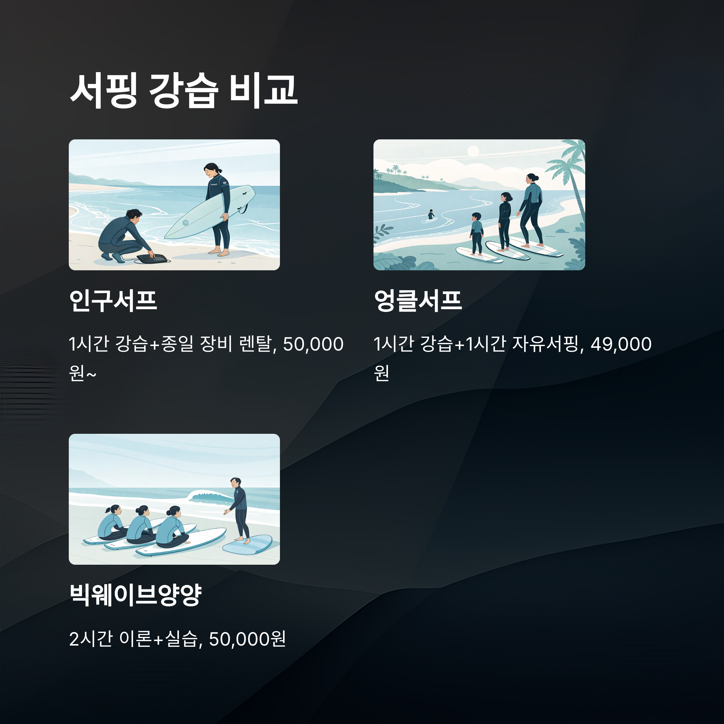 서핑 강습 비교