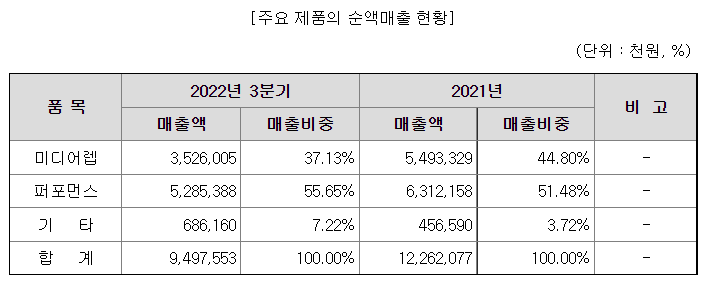 와이즈버즈 주요매출 및 매출비중