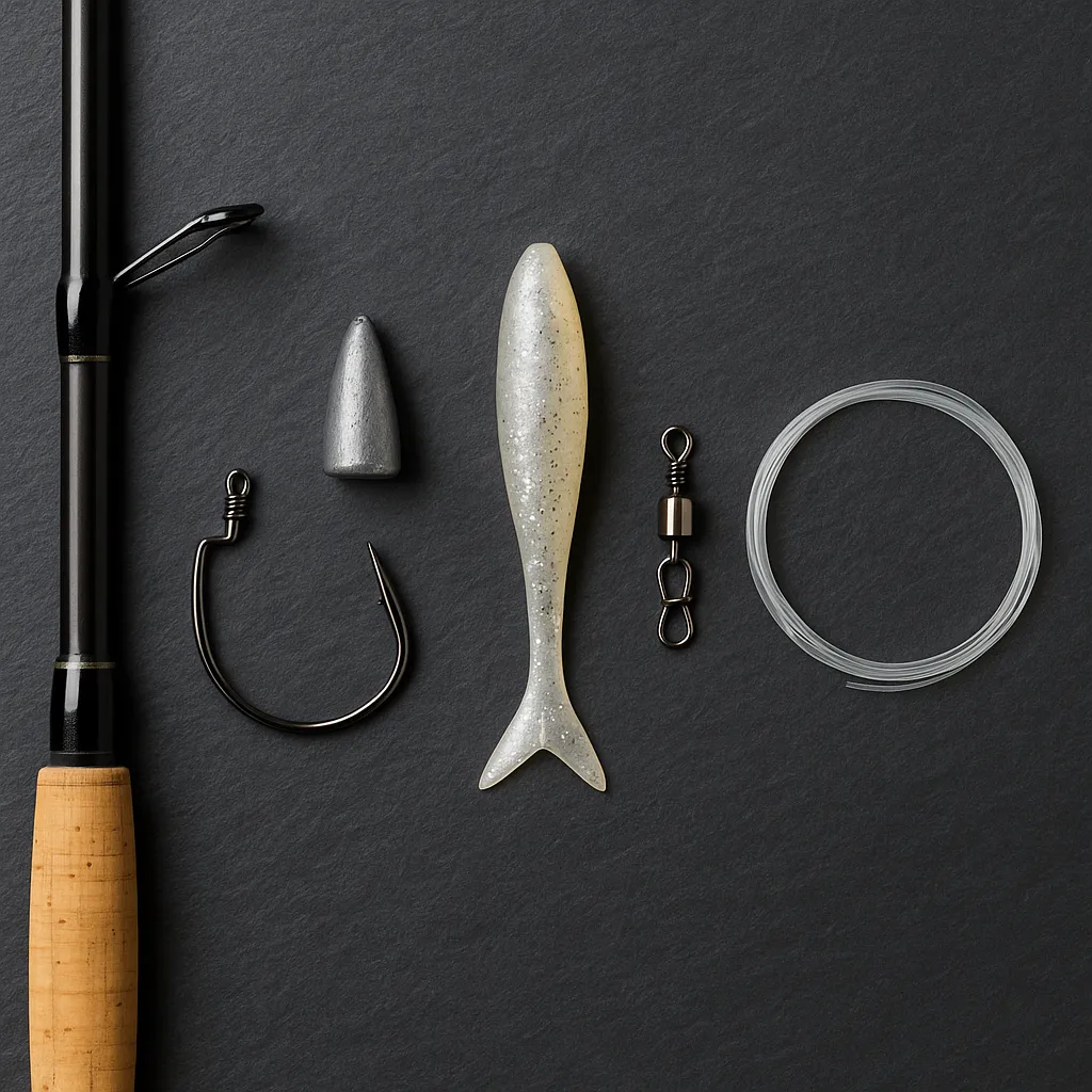 광어 다운샷 채비 구성품이 깔끔하게 정리된 모습