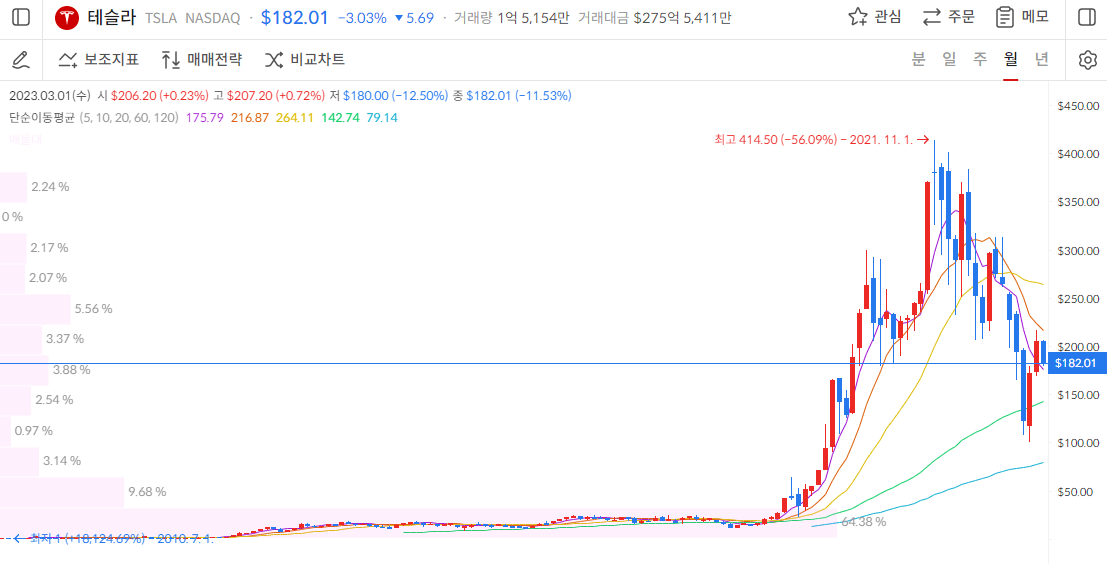 테슬라 주가 월봉