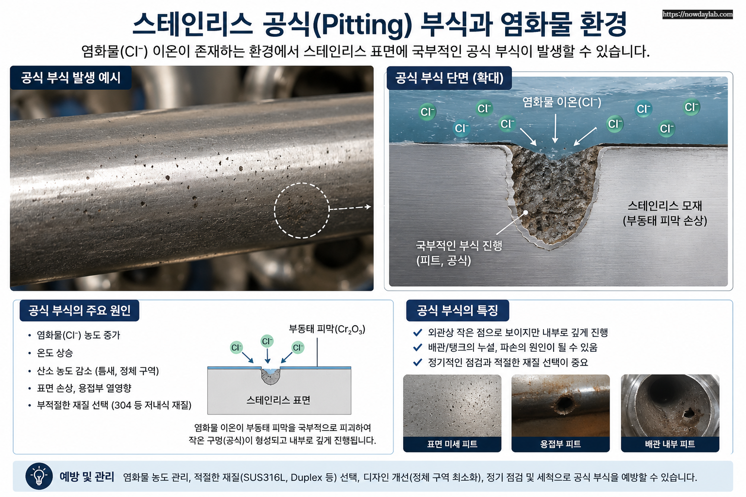 스테인리스 공식 부식과 염화물 환경의 SUS316L 내식성