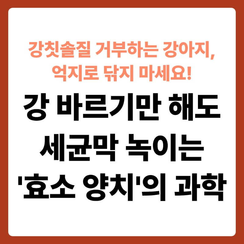 입을 살짝 벌리고 있는 강아지의 치아 표면을 현미경 수준으로 정밀하게 확대한 과학 일러스트 모습