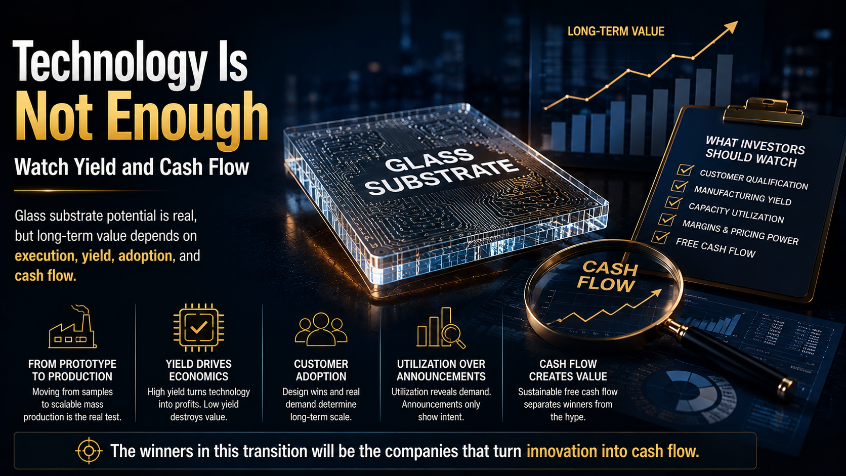 Glass substrate investment analysis focusing on manufacturing yield and free cash flow