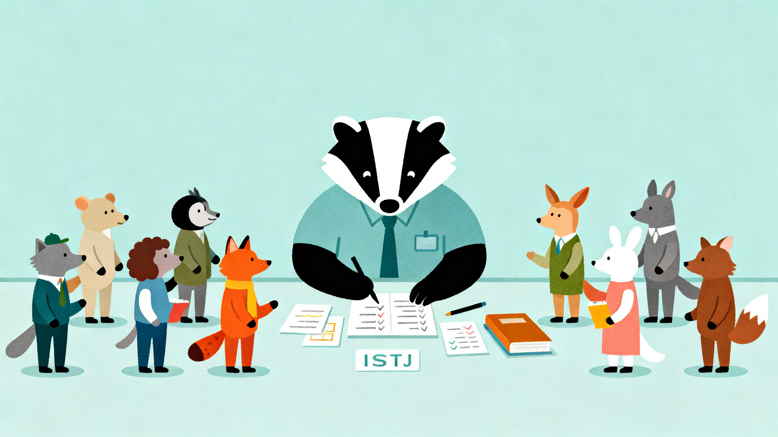 여러 동물 캐릭터 사이에서 원칙적으로 행동하는 ISTJ