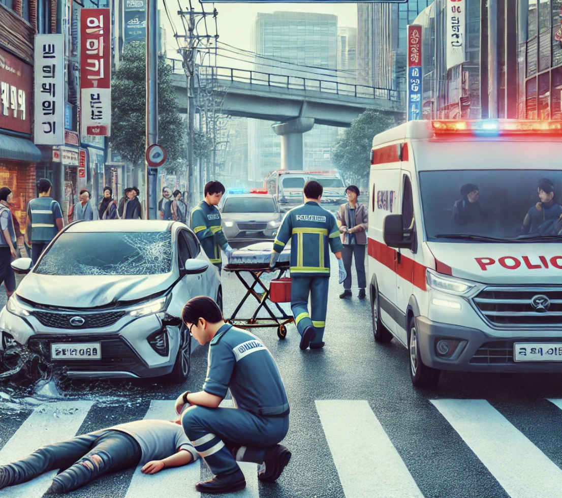 도시에서 발생한 교통사고 현장