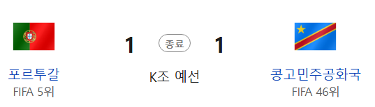 2026북중미 월드컵 포르투칼VS콩코민주공화국 경기결과