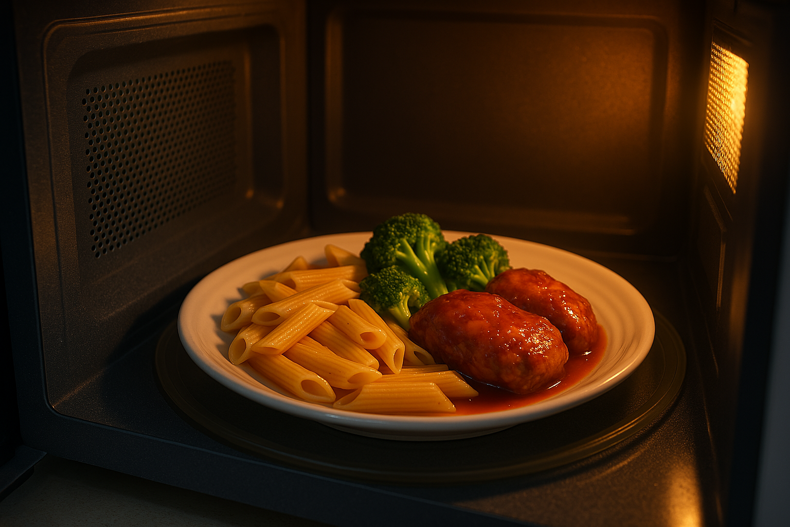 음식이 전자레인지에 데워진 사진