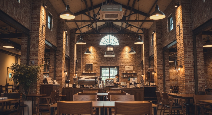 오래된 공장을 개조한 빈티지 스타일의 경기도 팩토리 카페 내부 전경