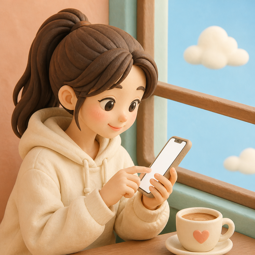 카페 창가에서 휴대폰 자판을 두드리는 20대 대학생