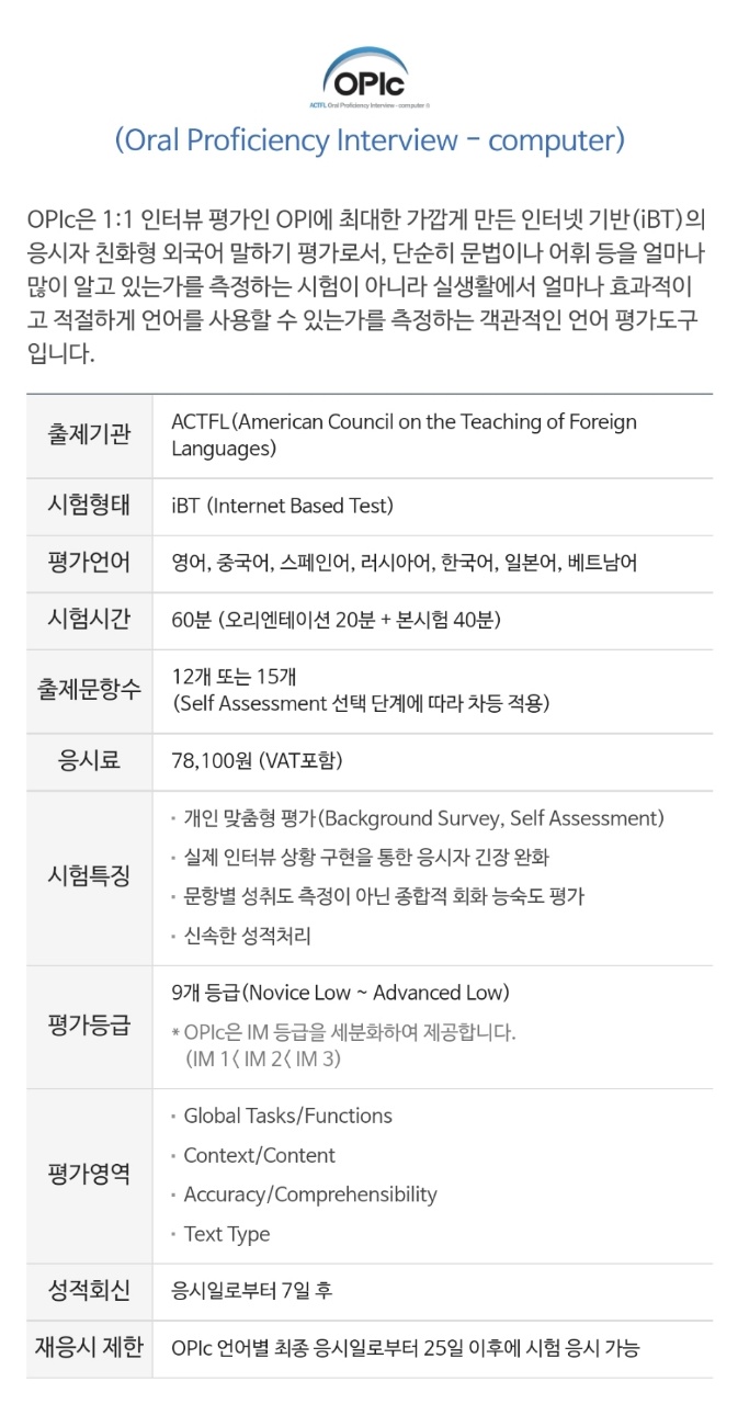 오픽 중국어 기본 정보