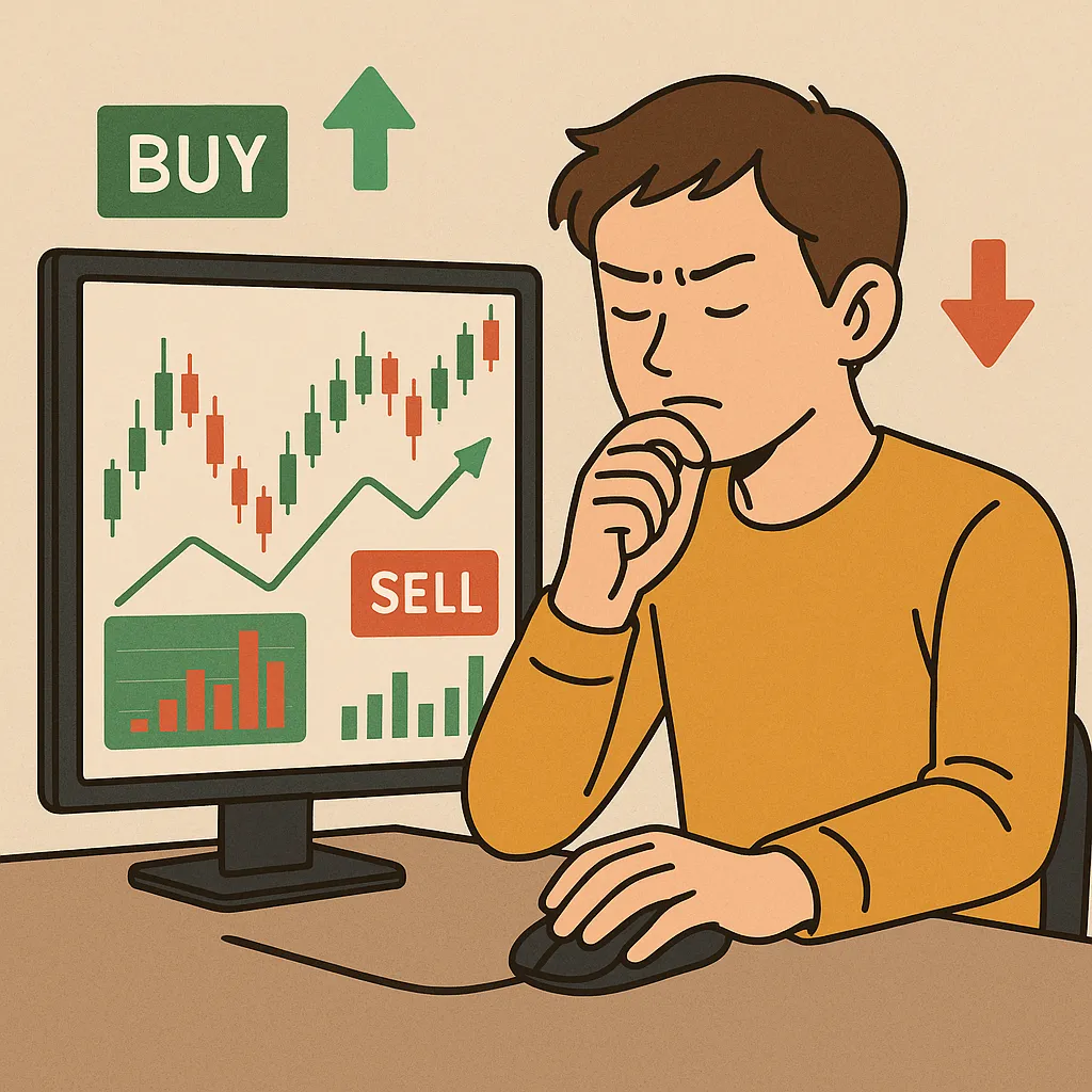 컴퓨터-모니터에-주식-차트를-보며-단타매매를-고민하는-남성-매수와-매도-신호가-보이는-화면-앞에서-진지한-표정