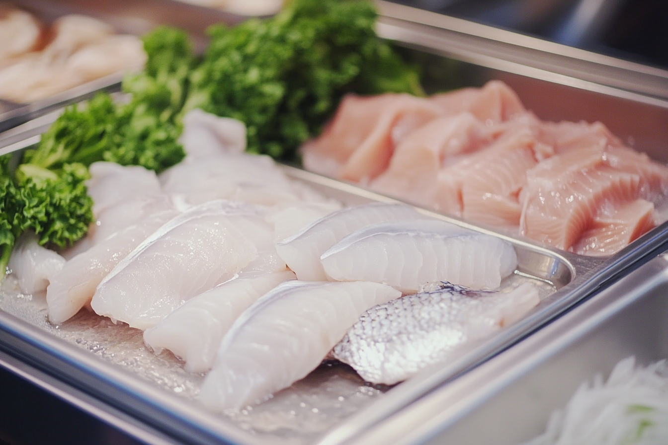Fresh white fish, including Tilapia, Flounder