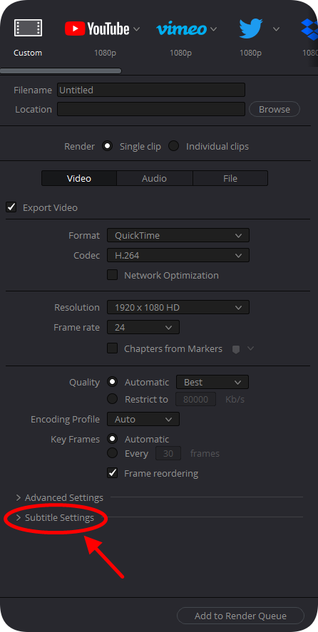 프로그램 좌측 아래쪽에서 Subtitle Settings 문자열 클릭