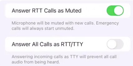 통화중 마이크 음소거와 모든 통화에 RTT로 응답 설정