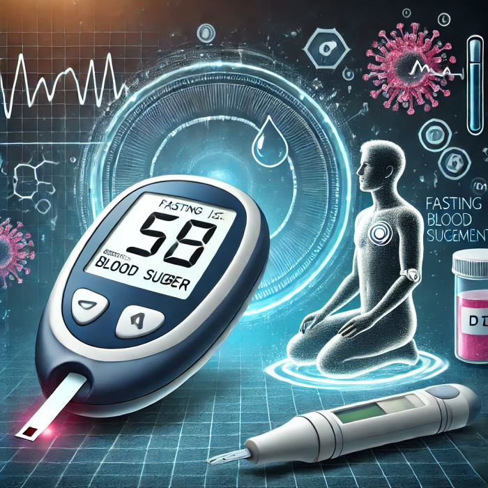 공복혈당 측정을 위해 혈당계를 사용하는 모습과 준비 과정.