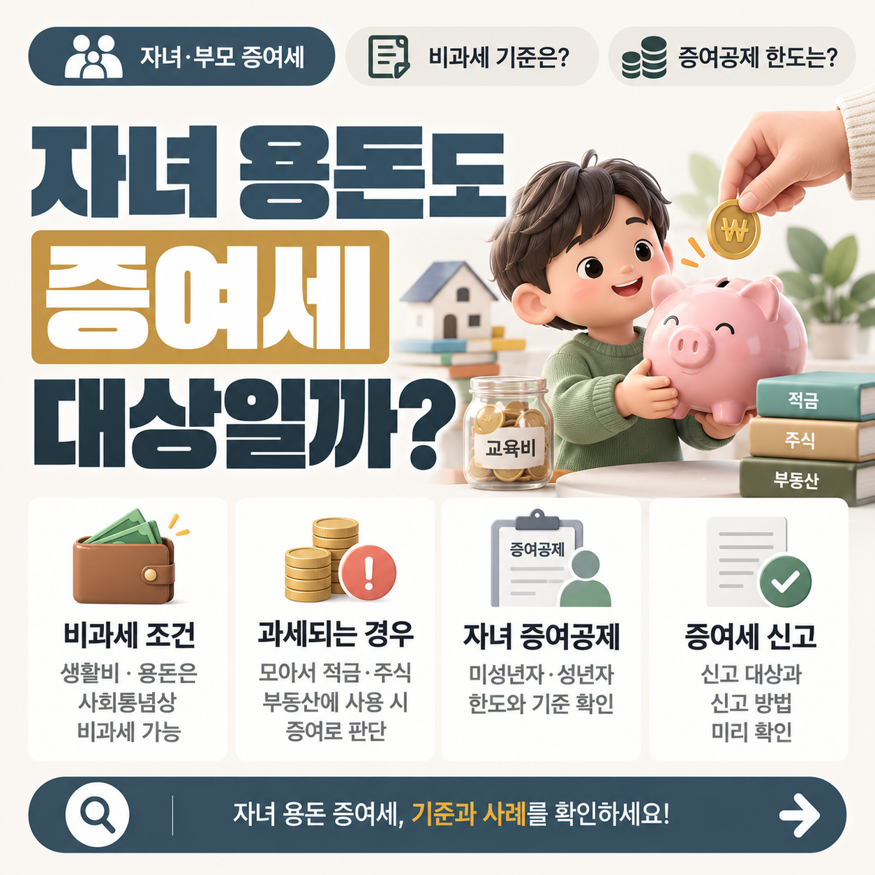부모가 자녀에게 주는 용돈이 증여세 비과세인지 과세 대상인지 판단하는 기준