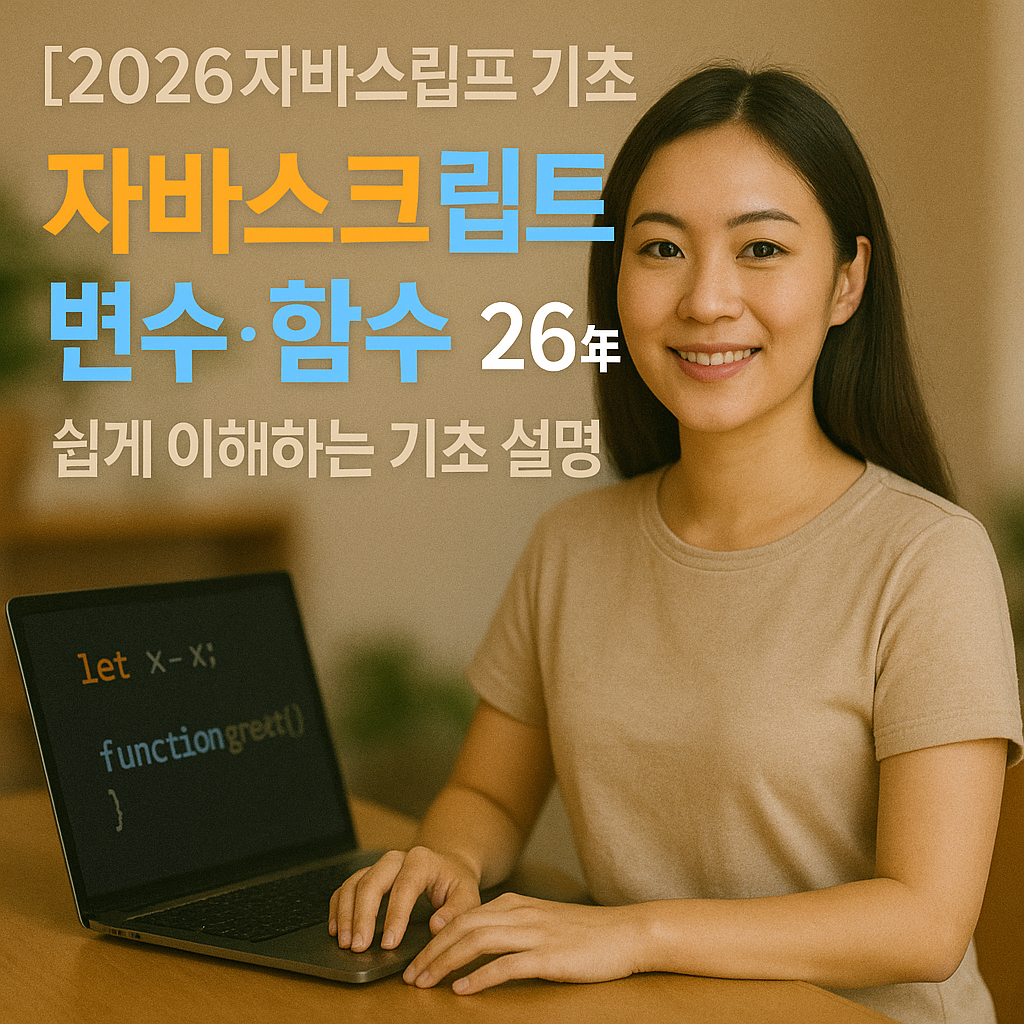 자바스크립트 변수&middot;함수 26년 ｜ 쉽게 이해하는 기초 설명