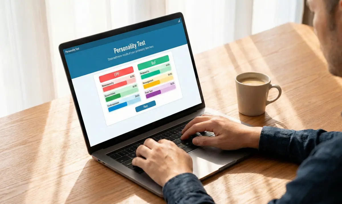 ▲ 노트북으로 간편하게 성격 유형 검사를 진행하는 모습