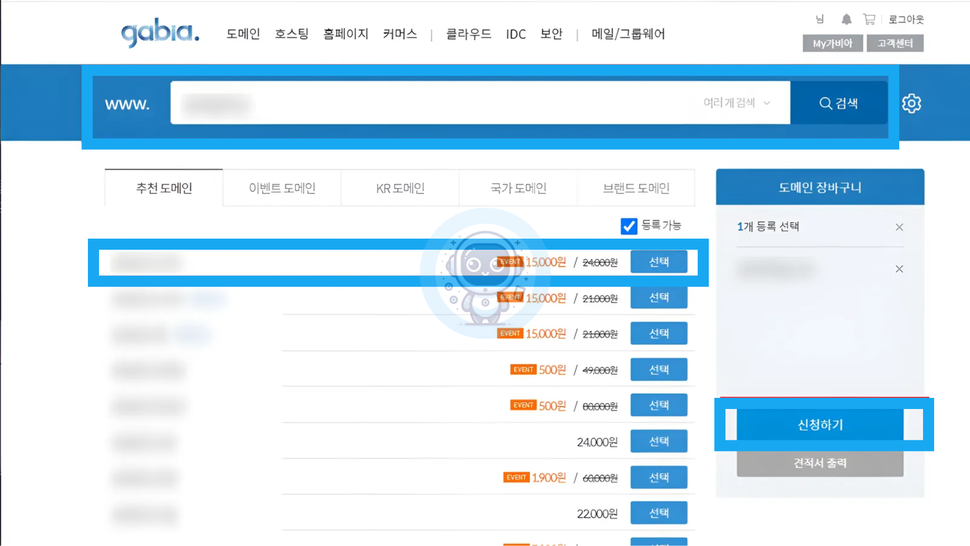 도메인 선택