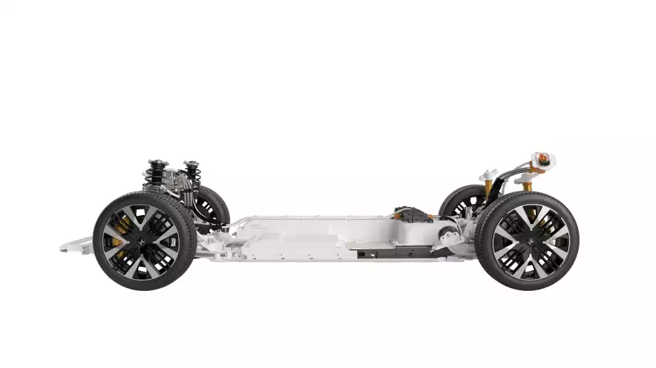 2024 폴스타 2의 듀얼 모터 파워트레인 구성입니다.