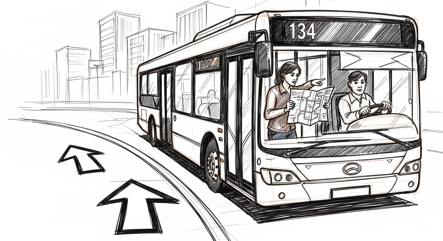 버스 기사에게 노선 확인하는 승객