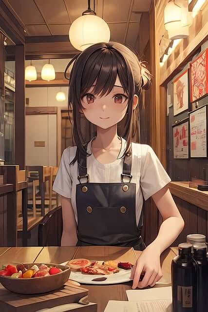 분식점-점원이-식탁-앞에-있는-그림입니다.