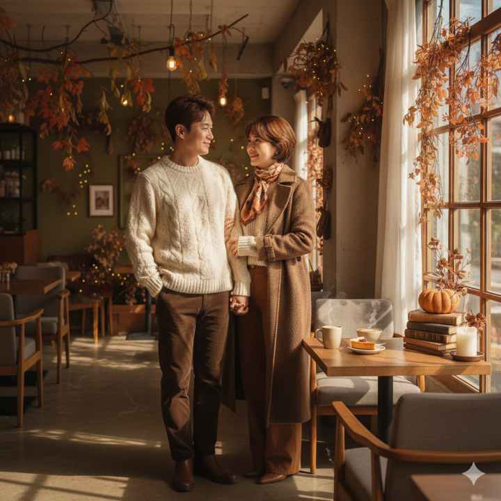 가을 데이트를 즐기는 40대 부부
