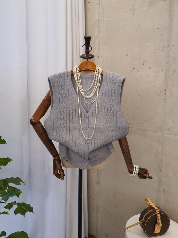 가을신상 슈가하이 꽈배기 브이넥 니트 조끼