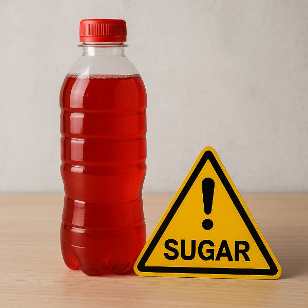 많은 당이 함류된 음료수 주의 이미지