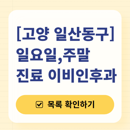 고양 일산동구 일요일 문 여는 이비인후과 목록 ❘ 토요일 공휴일 주말 진료 병원 찾기
