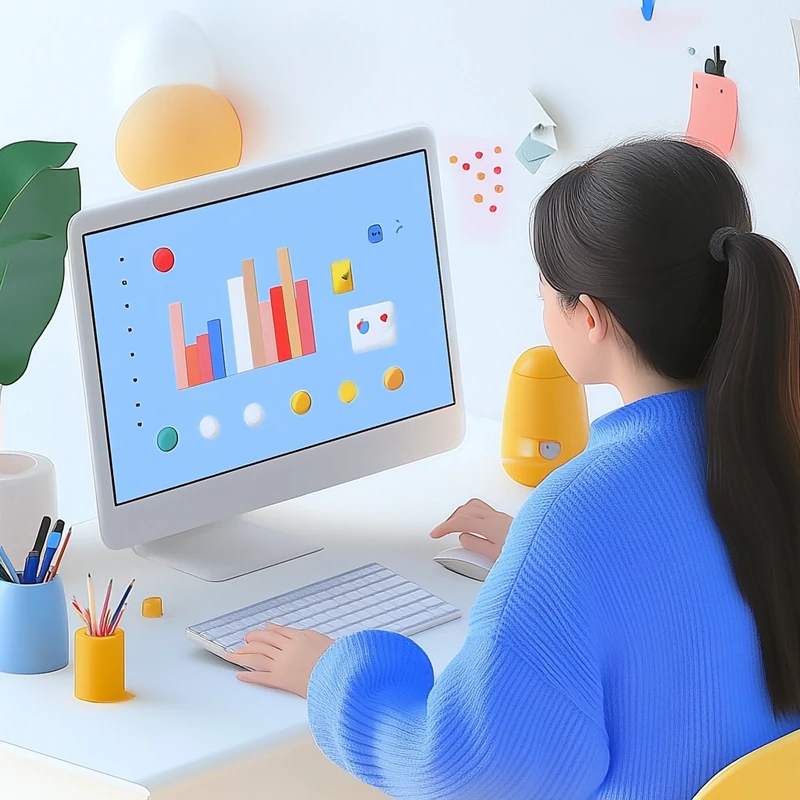 워킹맘이 집에서 컴퓨터로 2025년 나스닥100 연금 ETF 투자 전략과 수익률을 분석하며 장기투자 목표를 세우는 장면, 나스닥100, ETF, 연금 투자, 장기 수익, 자산관리 키워드가 함께 어우러짐