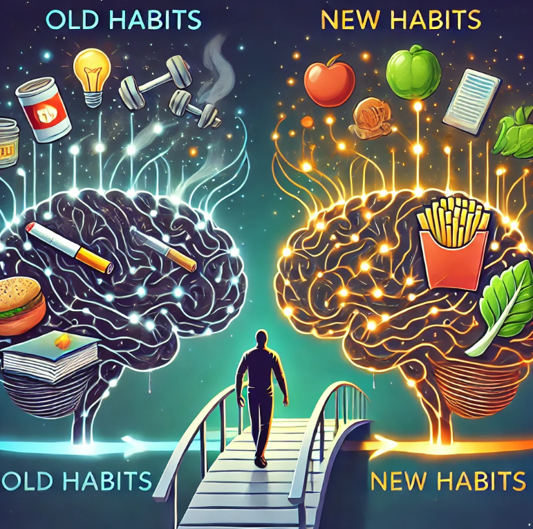 신경가소성을 이용하여 나쁜 습관을 좋은 습관으로 바꾸는 것을 상징하는 그림