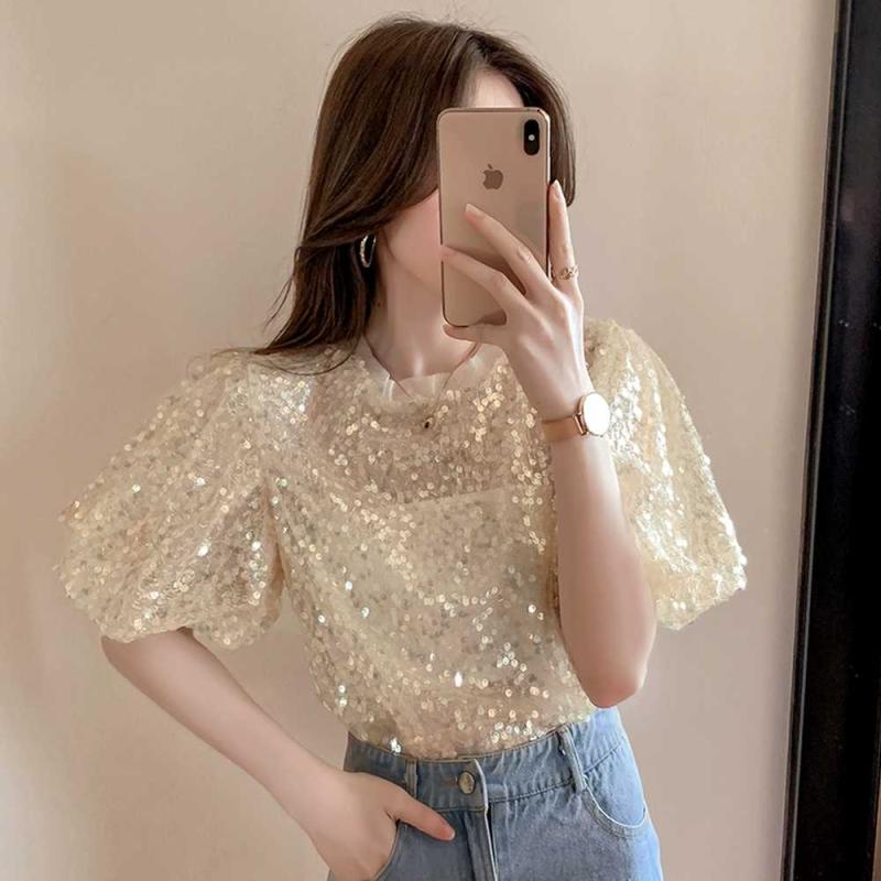 스팽글티 반짝이티 여성 스팽글 탑 레이디 투명한 블링