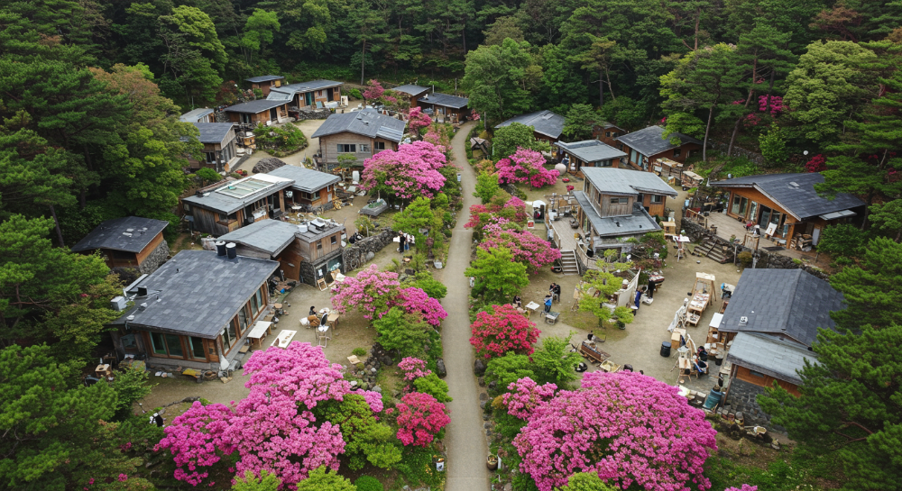 제주 숲속에 모여 있는 아트빌리지의 갤러리와 공방