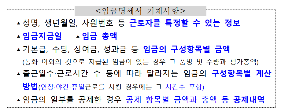 임금명세서 기재사항