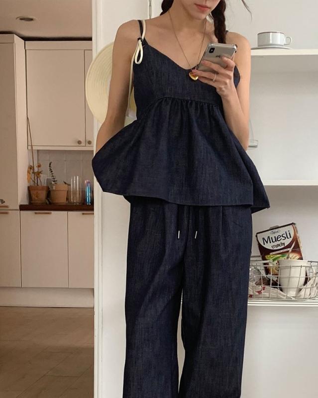 생지 데님 나시 셋업