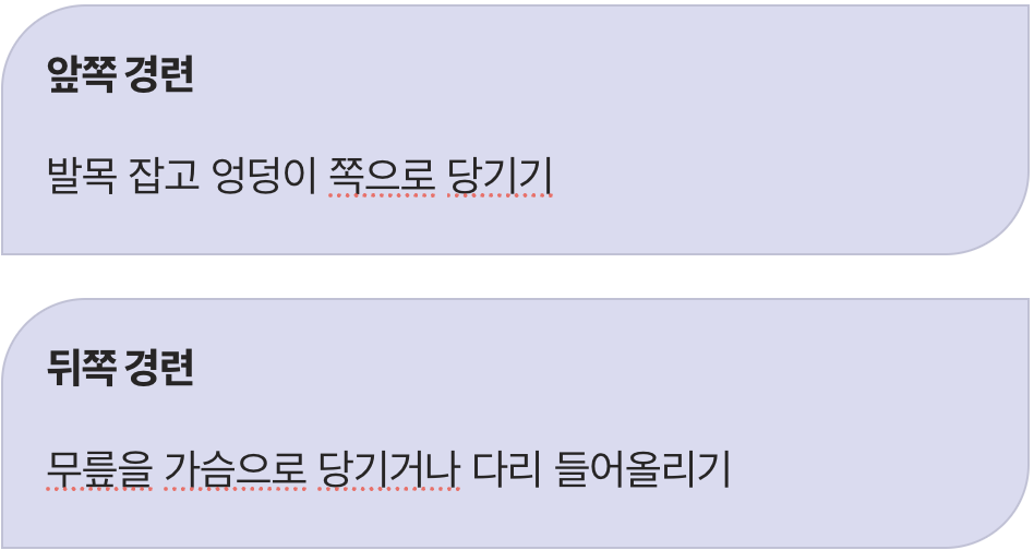 허벅지 경련, 상황에 맞는 스트레칭