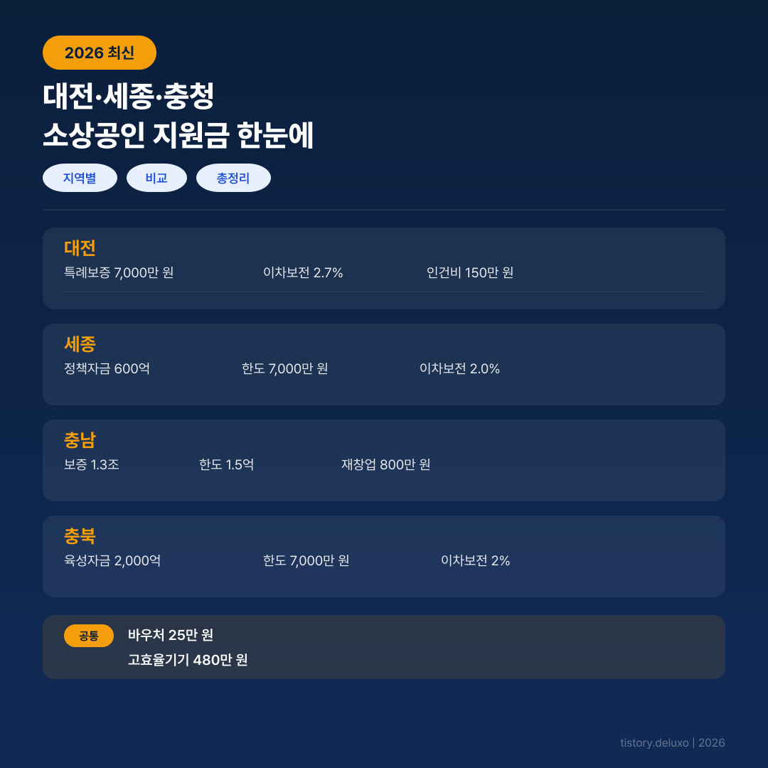 대전 세종 충청 소상공인 지원금 요약