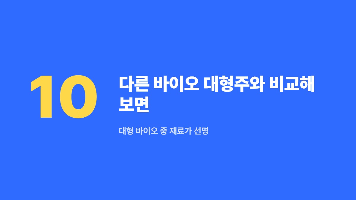 다른 바이오 대형주와 비교해 보면 — 대형 바이오 중 재료가 선명