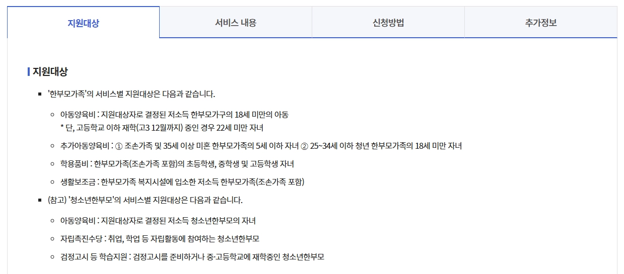 한부모가족 아동양육비 지원조건 확인