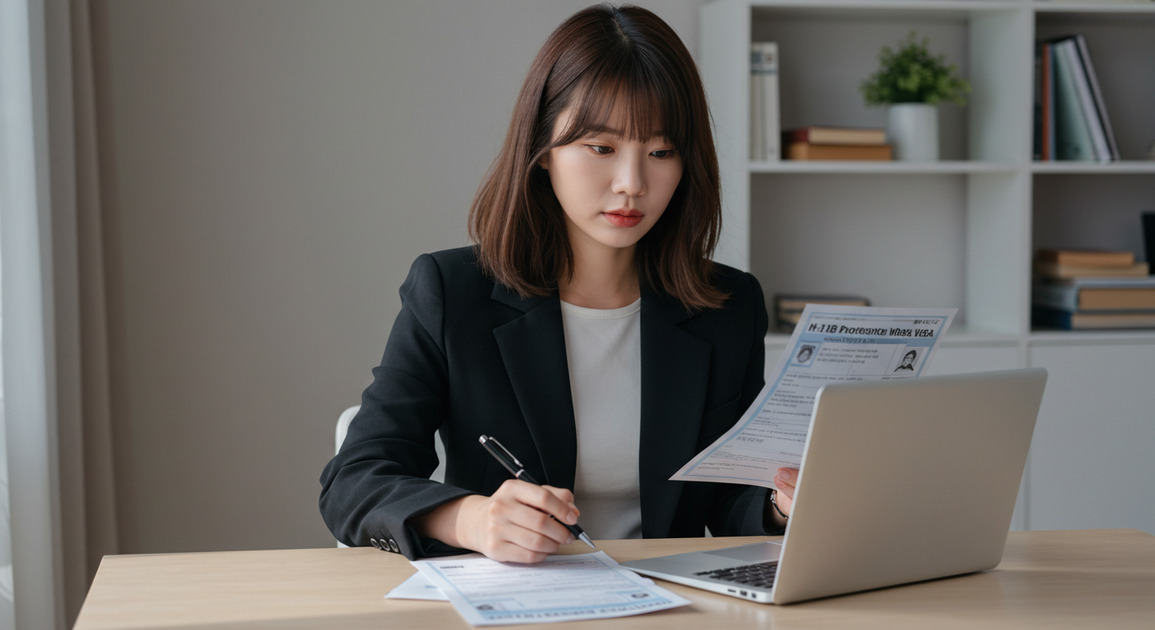H-1B 전문직 취업비자 준비하는 여성 이미지