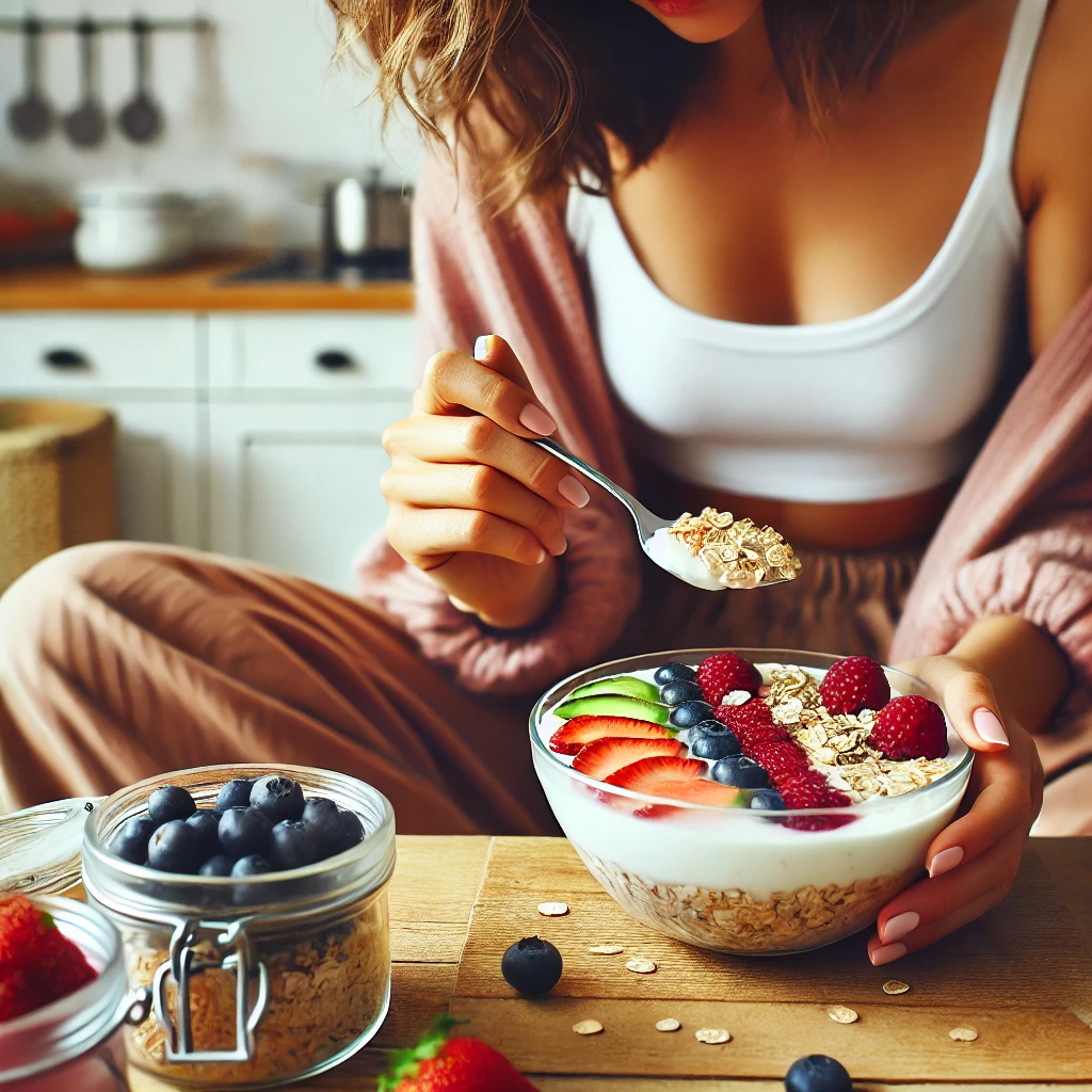 오트밀과 신선한 과일을 곁들인 요거트 볼 이미지