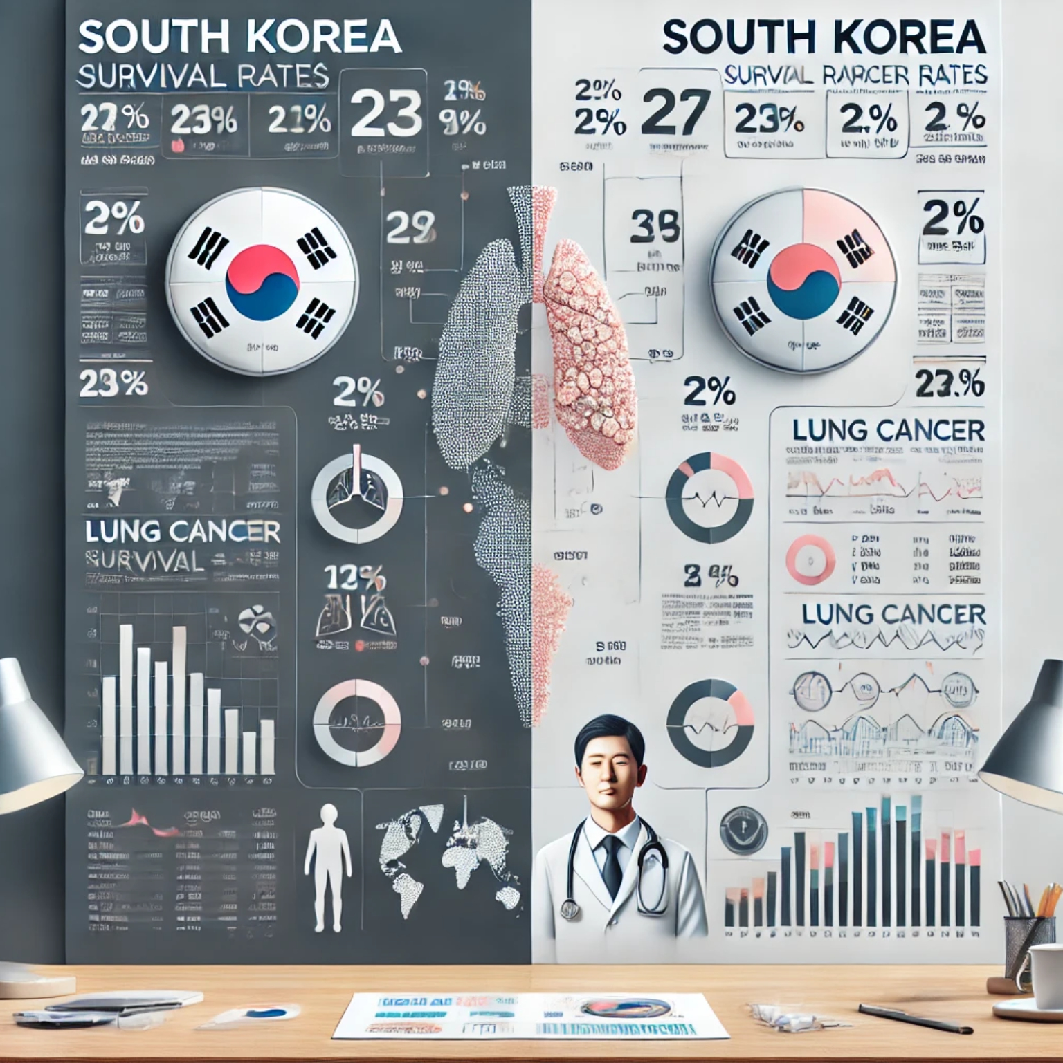 한국의 폐암 생존율 그래프를 표현한 사진