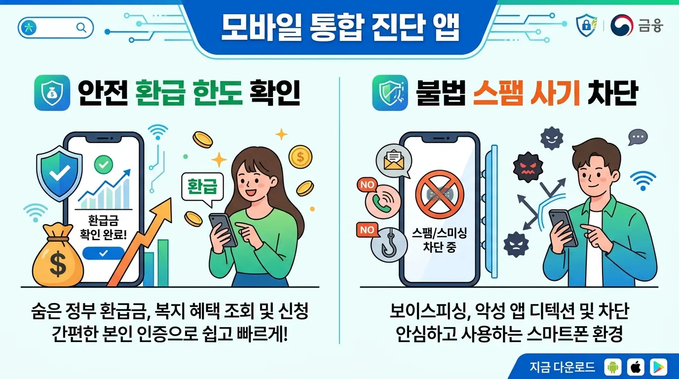 모바일 통합 진단 앱 안전 환급 한도 확인 및 불법 스팸 사기 차단