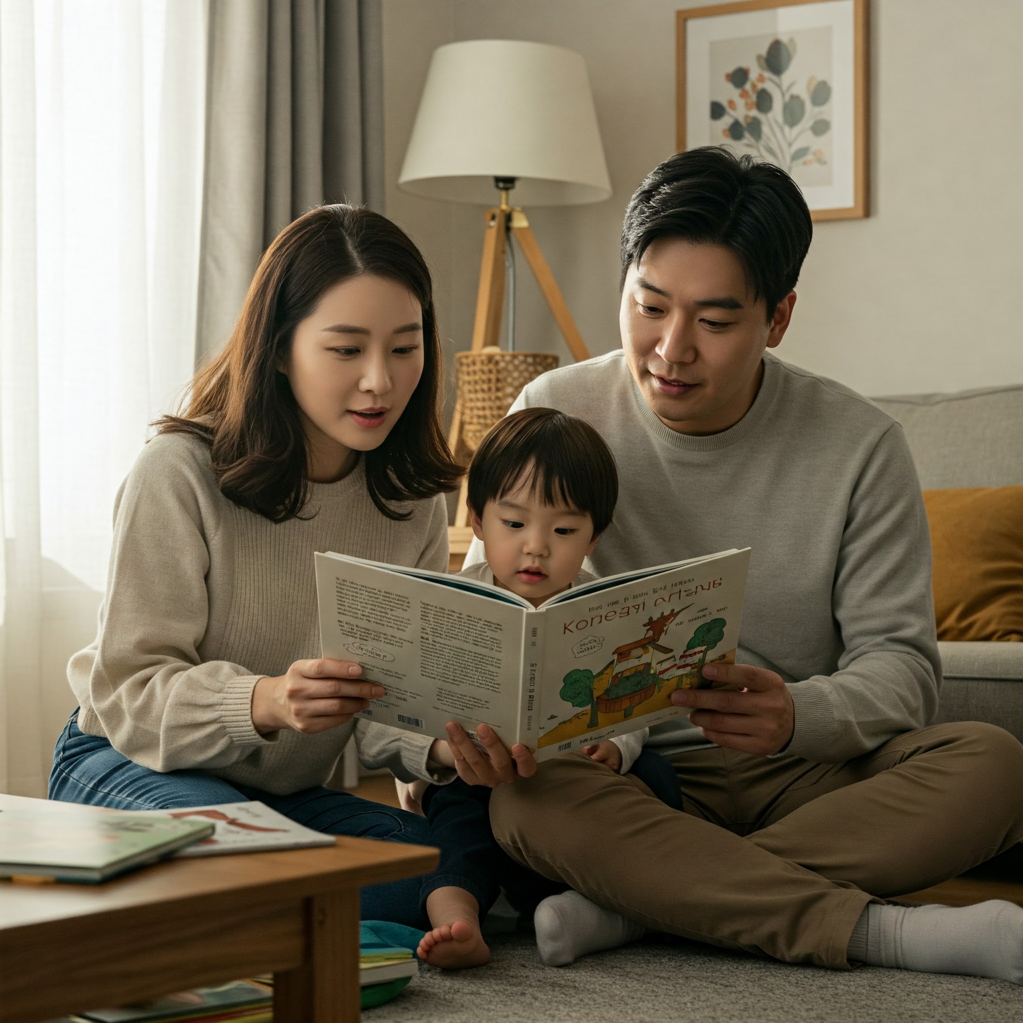 아이에게 책을 읽어주는 부모님