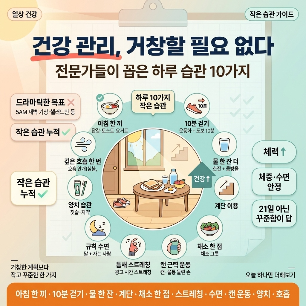 건강관리 , 거창할 필요 없어&hellip;전문가들이 꼽은 &lsquo;하루 습관&rsquo; 10가지