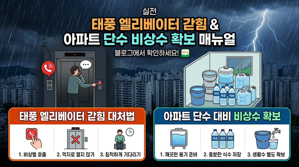 태풍 엘리베이터 갇힘 사고 대처법과 아파트 단수 대비 비상수 확보 실전 매뉴얼